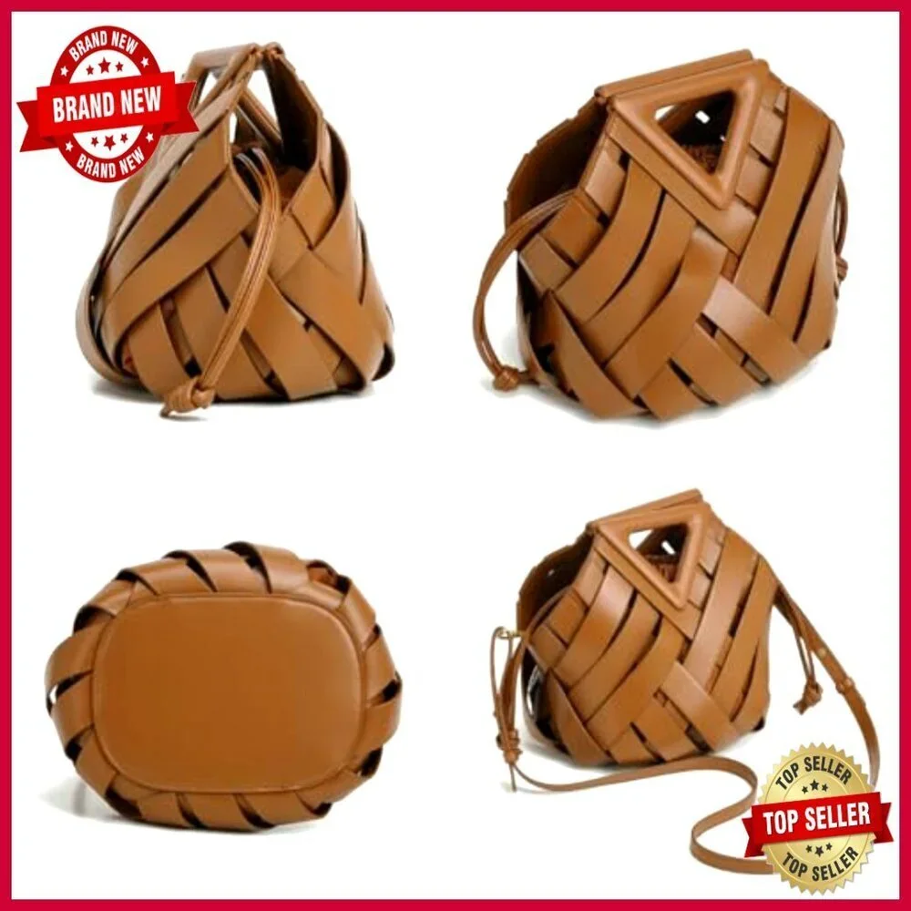 Woven Vegan Leather Crossbody Shoulder Bag Hobo Clutch Handbag